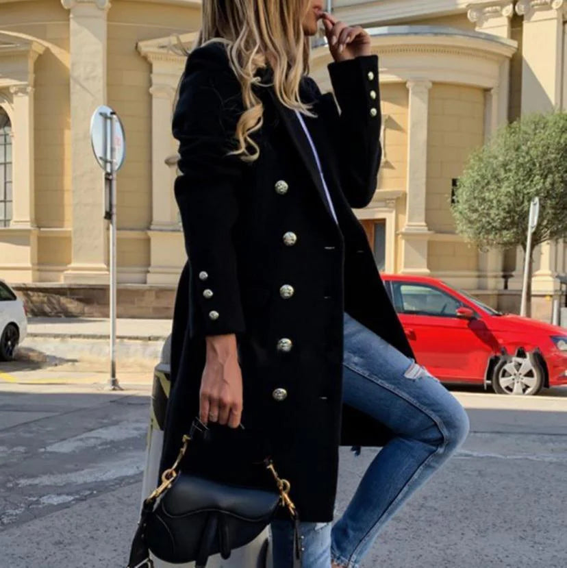 Blends Women Long Coats Trench Notch Collar Double Breasted Vintage Elegant - melvincucci