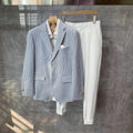 British Wind Blue White Stripe Slim Fit Blazer For Men - melvincucci