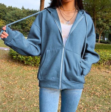 Brown Y2K Aesthetic Hoodies Women Zip Up Sweatshirt Hooded - melvincucci