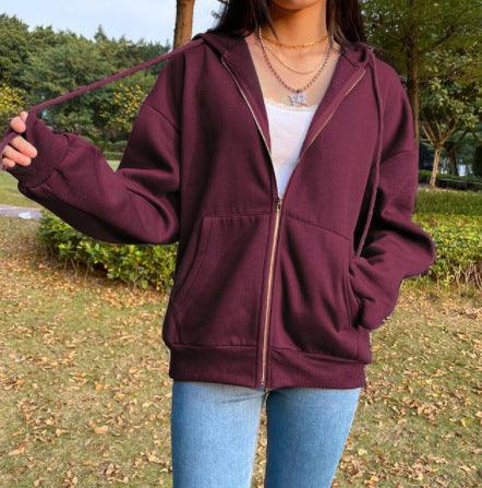 Brown Y2K Aesthetic Hoodies Women Zip Up Sweatshirt Hooded - melvincucci