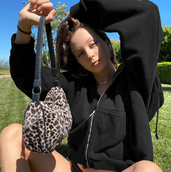 Brown Y2K Aesthetic Hoodies Women Zip Up Sweatshirt Hooded - melvincucci