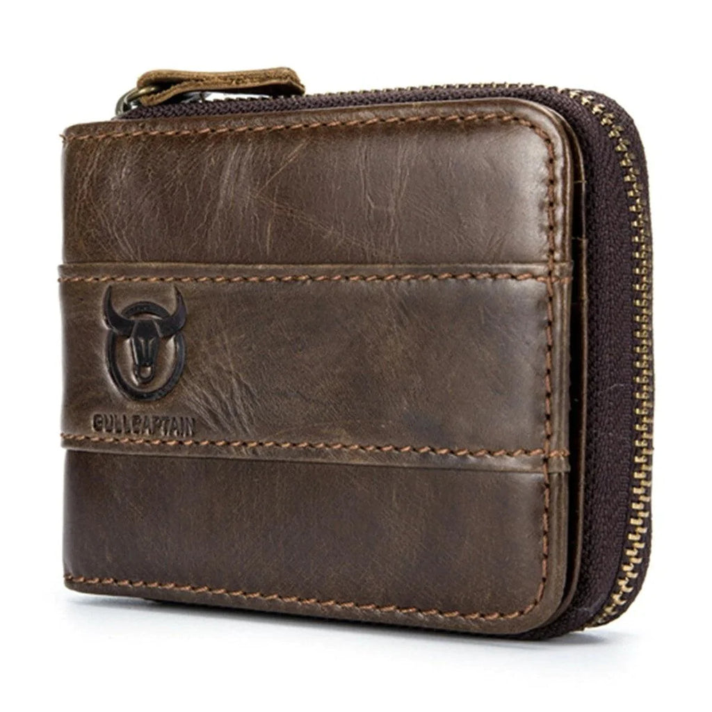 Bullcaptain Genuine Leather Trifold Wallet RFID Antimagnetic Vintage 11 Card Slots Coin Bag Wallet For Men - melvincucci