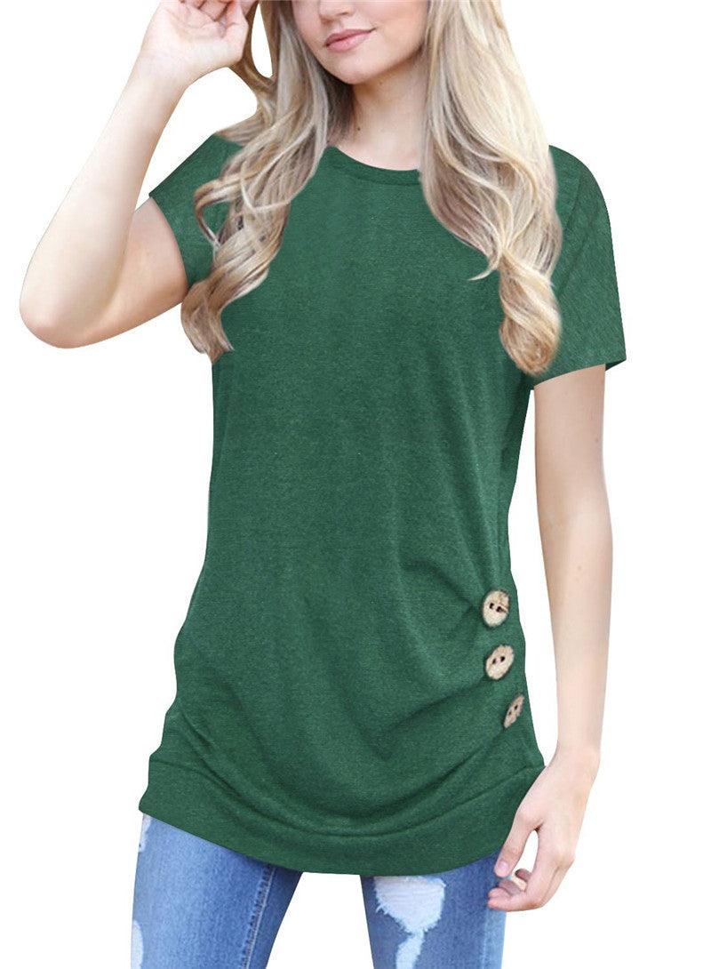 Button-decorated Short-sleeved T-shirt Women - melvincucci