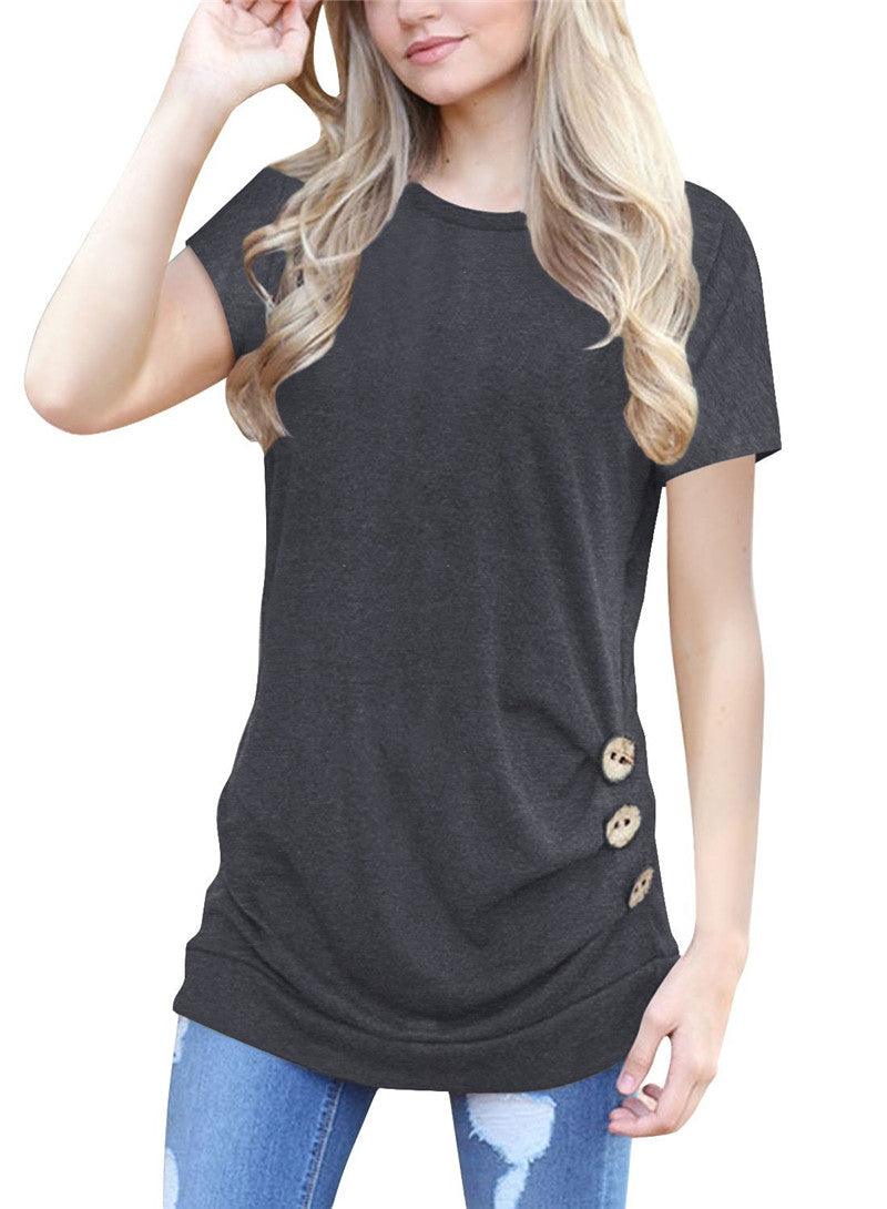 Button-decorated Short-sleeved T-shirt Women - melvincucci