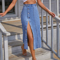 Button Irregular Slit denim High Waist Skirt - melvincucci
