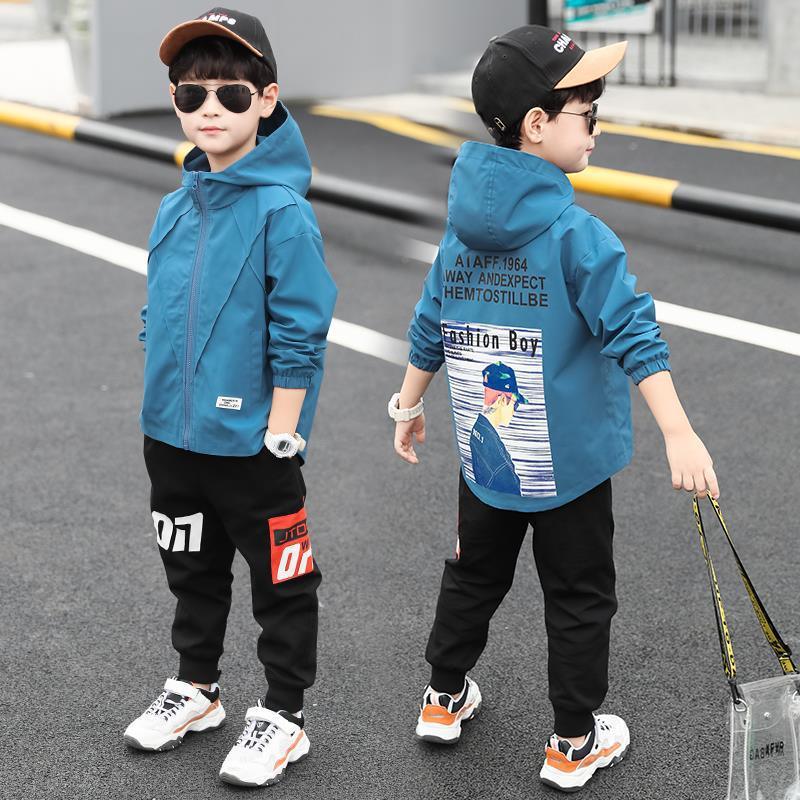 Zipper Shirt Suit Handsome Print Boy Jacket Casual Pants Two-piece Set - melvincucci