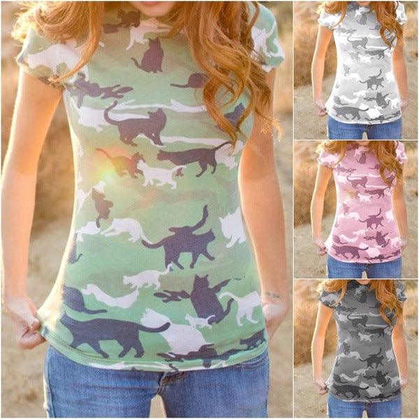 Camouflage cat print T-shirt women - melvincucci