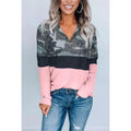 Camouflage Print Zip V-Neck Long Sleeve Sweatshirt Women - melvincucci