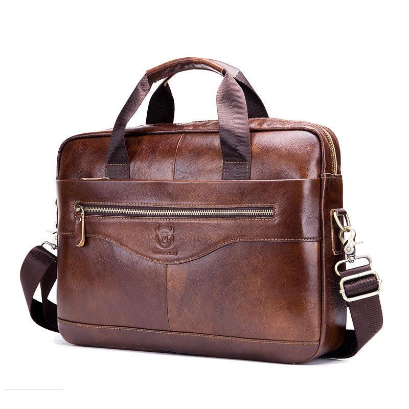 Captain Cattle Leather Goods Laptop Computer Briefcase Men's Leather Shoulder Messenger Bag Top Layer Cowhide Business Briefcase - melvincucci