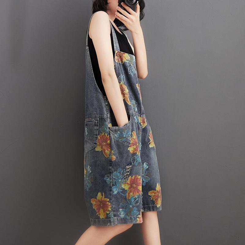 Casual Oversized Denim Printed And Washed Overalls For Women - melvincucci