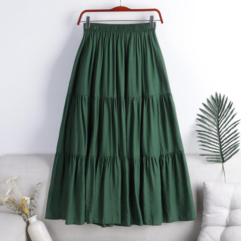 Cotton And Linen Skirt Color Fabric Splicing For Commuting - melvincucci