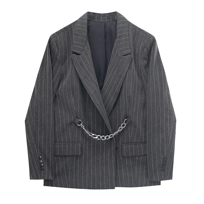 Chain Waist Striped Blazer Silhouette And Temperament Casual Suit - melvincucci