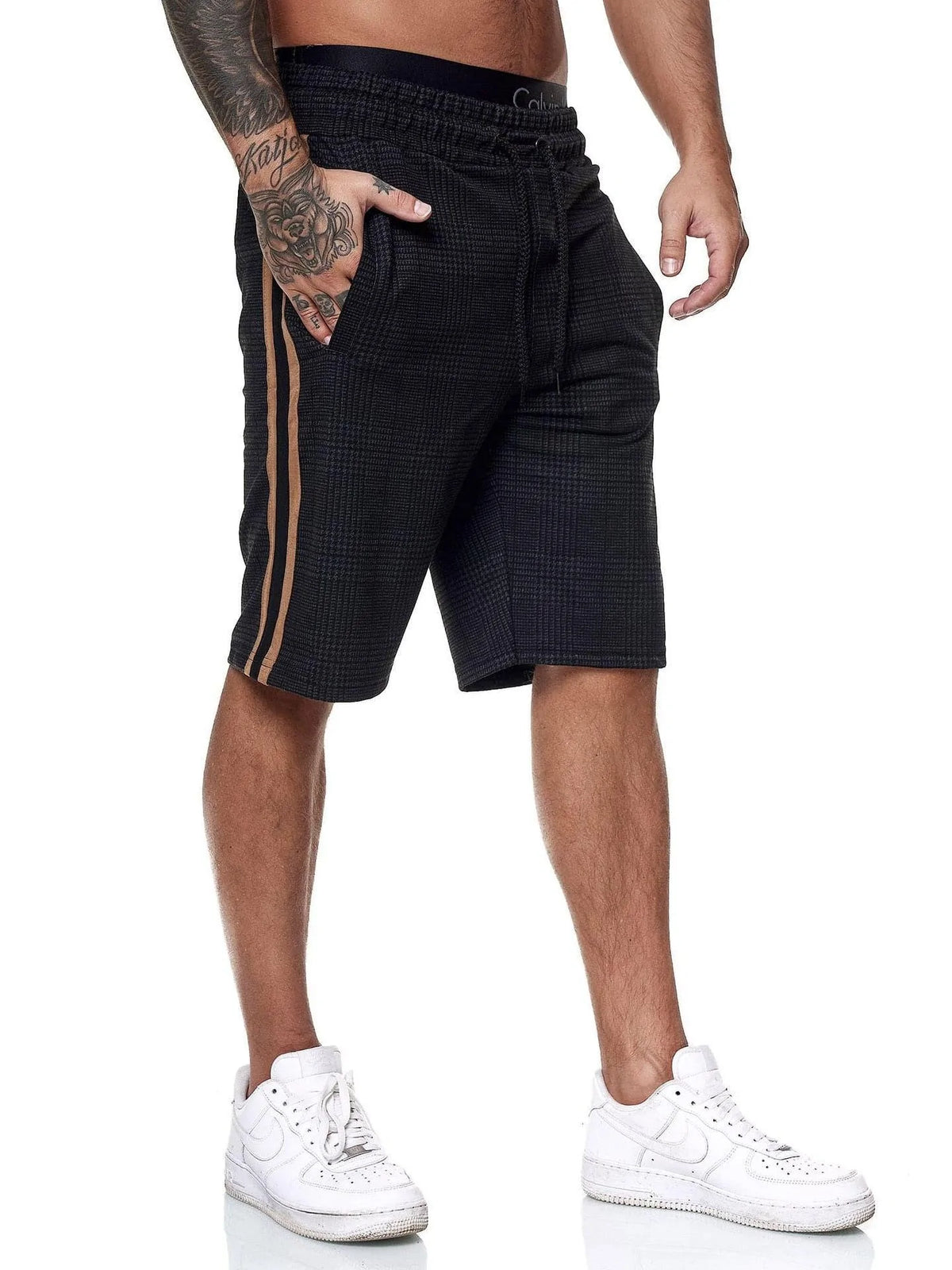 Check Striped Fashion Slim Shorts Beach Pants Men - melvincucci