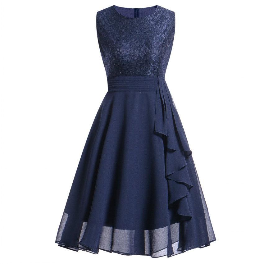 Chiffon dress lace stitching dress dress - melvincucci