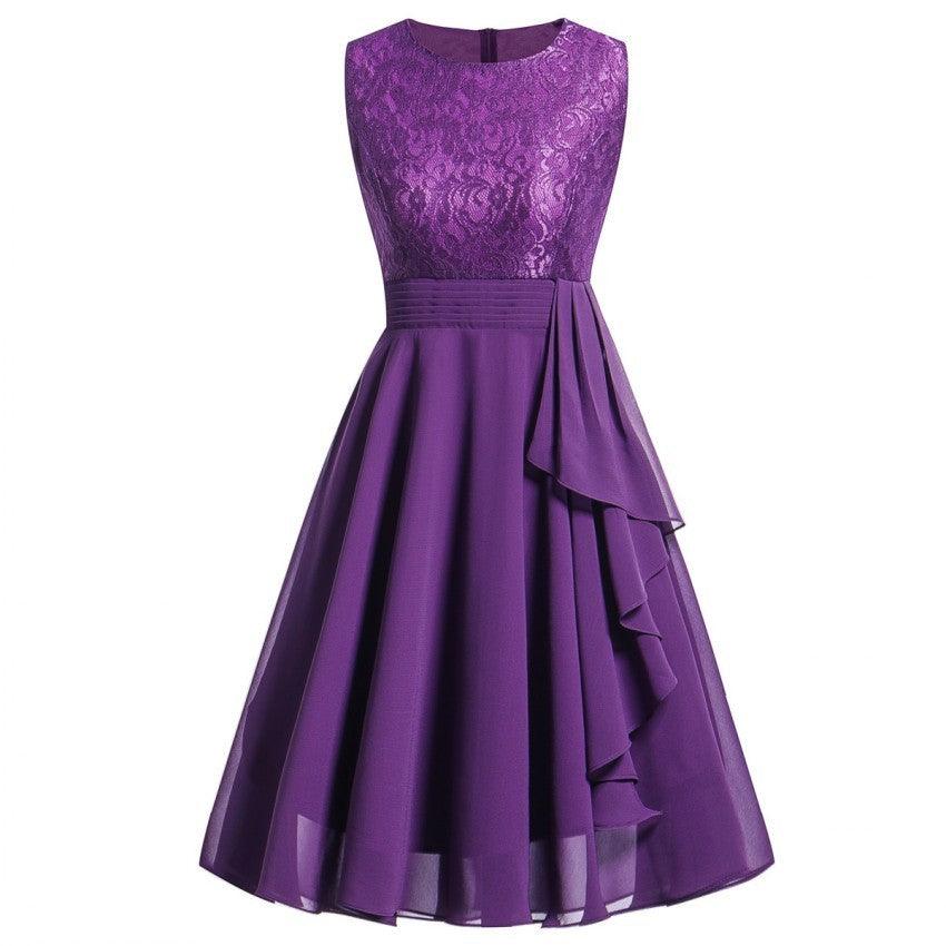 Chiffon dress lace stitching dress dress - melvincucci