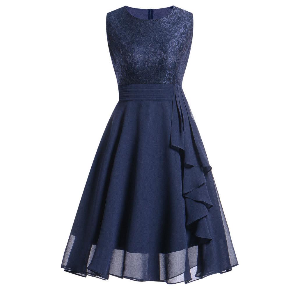 Chiffon dress lace stitching dress dress - melvincucci