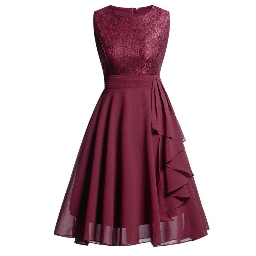 Chiffon dress lace stitching dress dress - melvincucci
