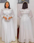 Chiffon Mesh Panel African Dress Long Sleeve Belt - melvincucci