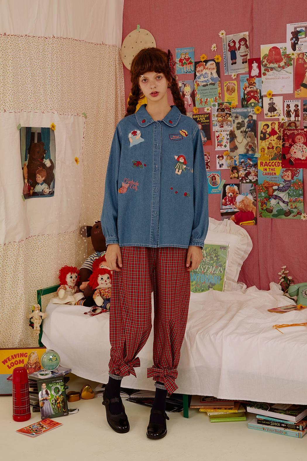 Childlike cute blue denim long sleeve shirt shirt women - melvincucci