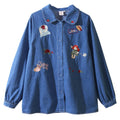 Childlike cute blue denim long sleeve shirt shirt women - melvincucci