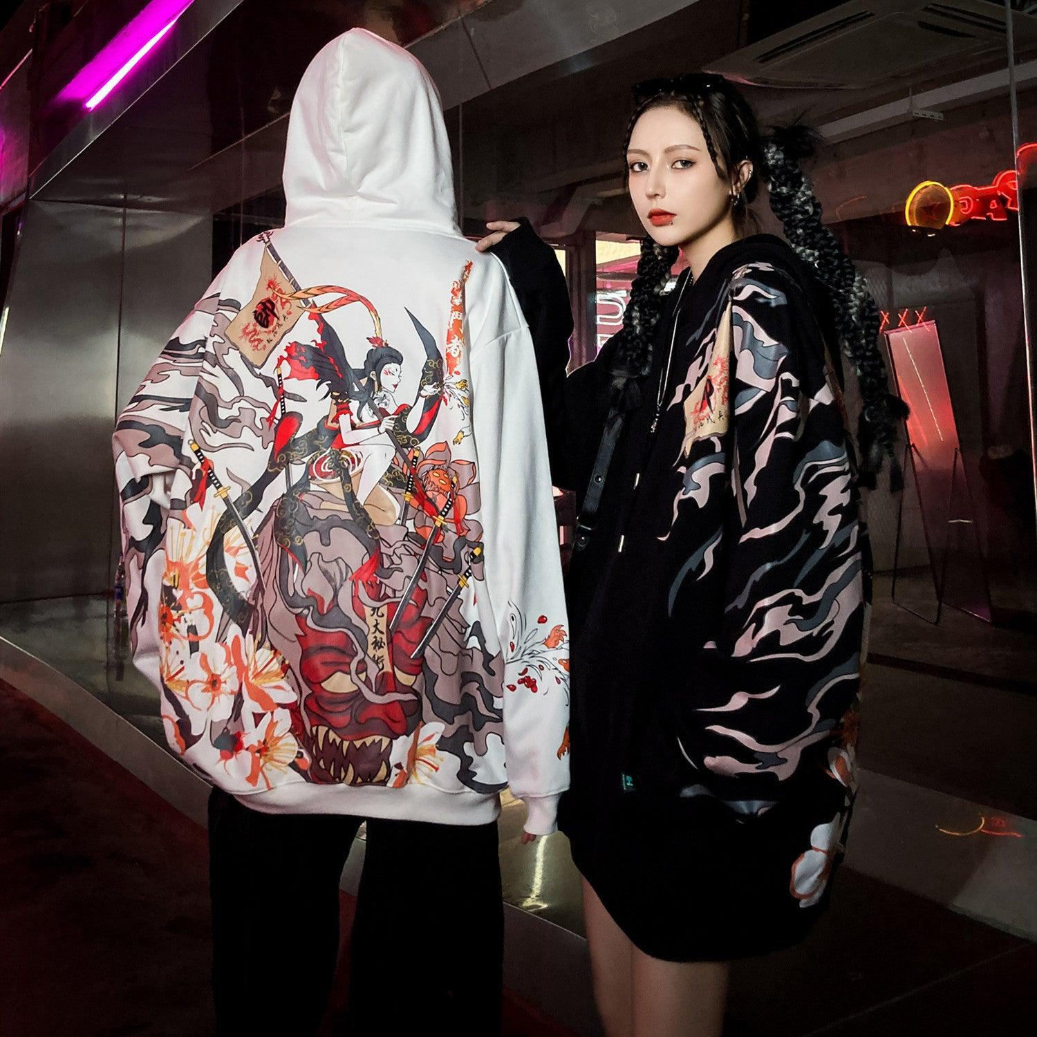 Chinese style printed hooded sweatshirt men - melvincucci