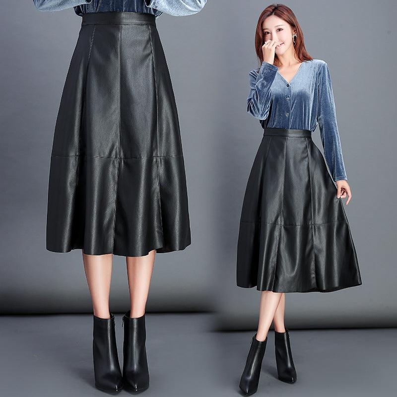 Classic Korean Women Pu Leather Skirt Skirt Pleated Skirt Loose Wild Black Thin - melvincucci