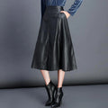 Classic Korean Women Pu Leather Skirt Skirt Pleated Skirt Loose Wild Black Thin - melvincucci
