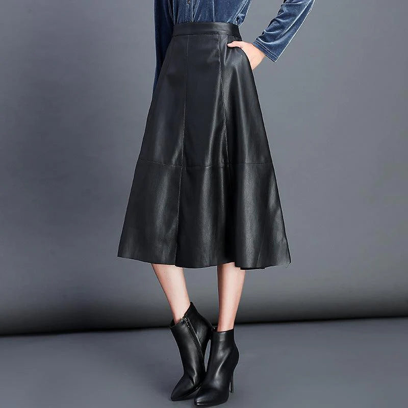Classic Korean Women Pu Leather Skirt Skirt Pleated Skirt Loose Wild Black Thin - melvincucci