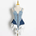 Color-blocking Denim Sling Waist Slimming Vest Top Women Trendy - melvincucci