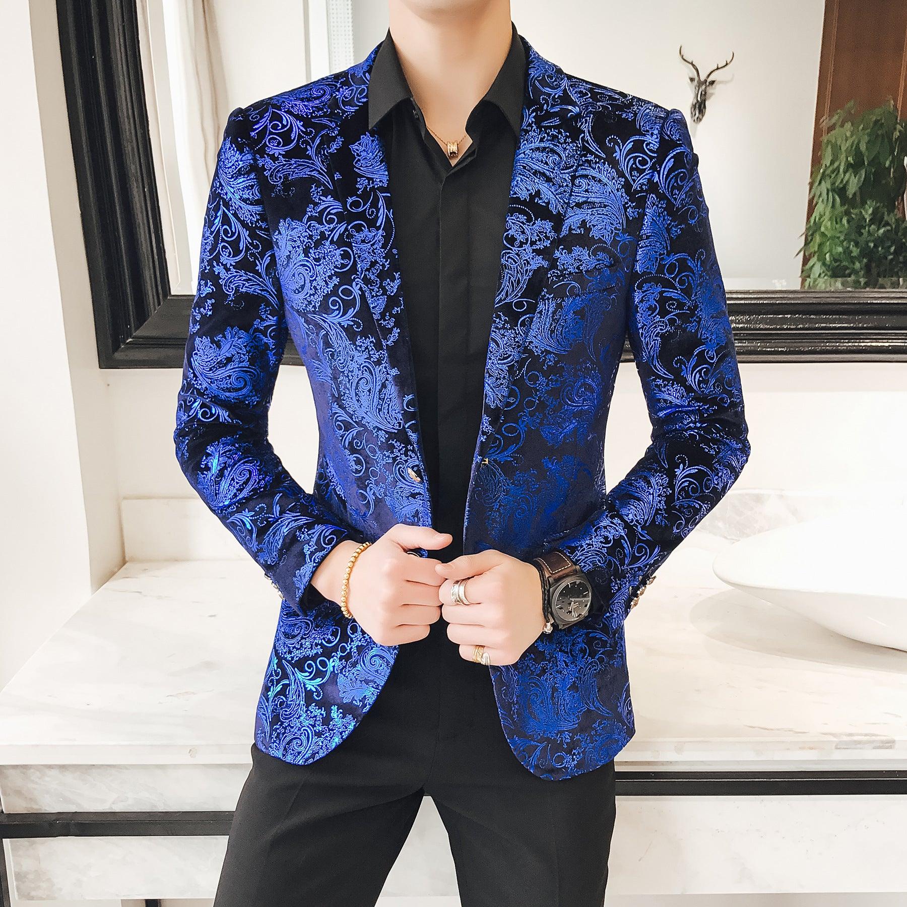 Colorblock Plus Size Suit Men's Silky Blazer Youth Jacket - melvincucci