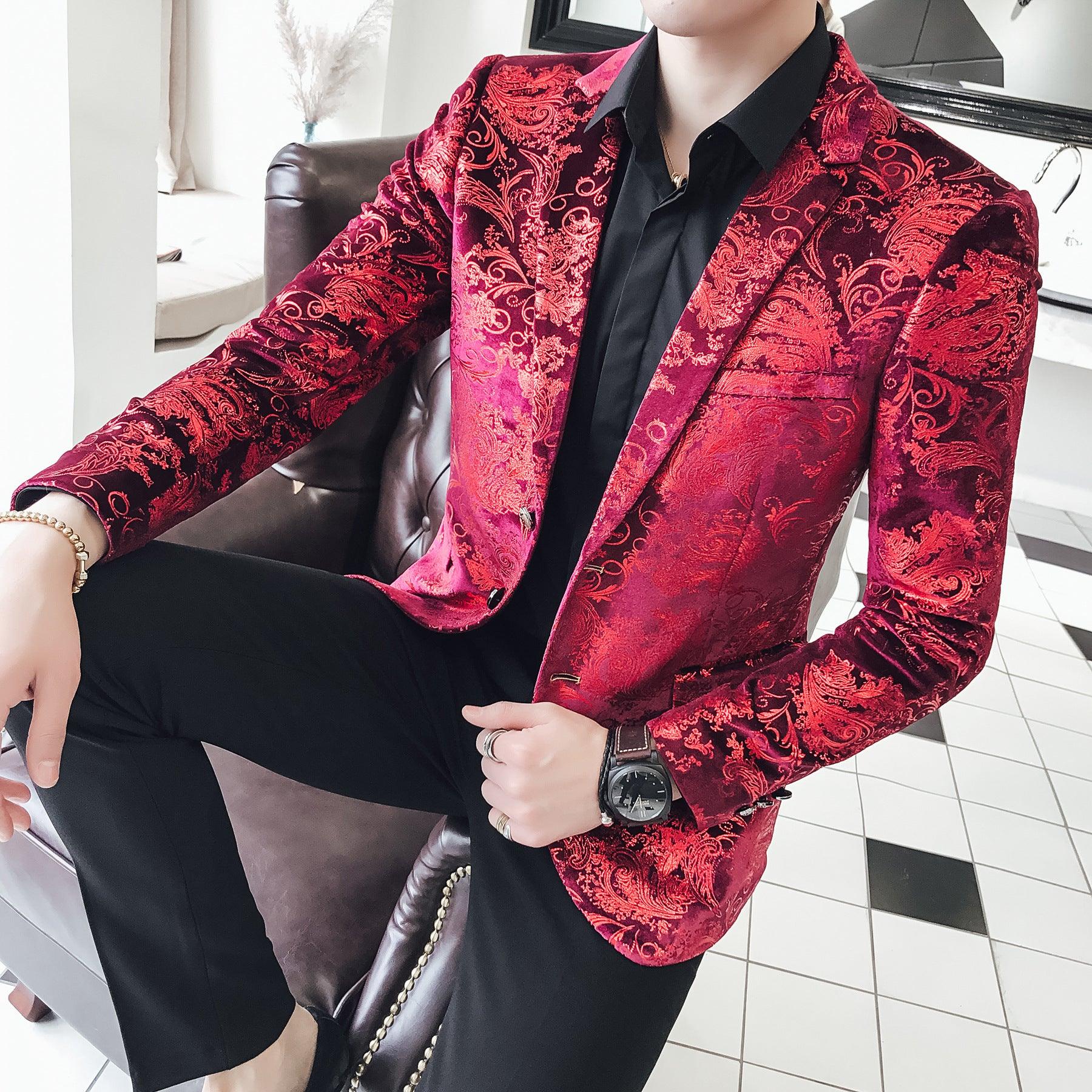 Colorblock Plus Size Suit Men's Silky Blazer Youth Jacket - melvincucci