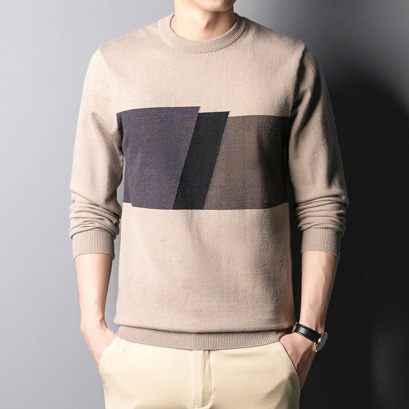 Colorblock Slim Top Fall Winter Men's Shirt Collar Knitwear - melvincucci