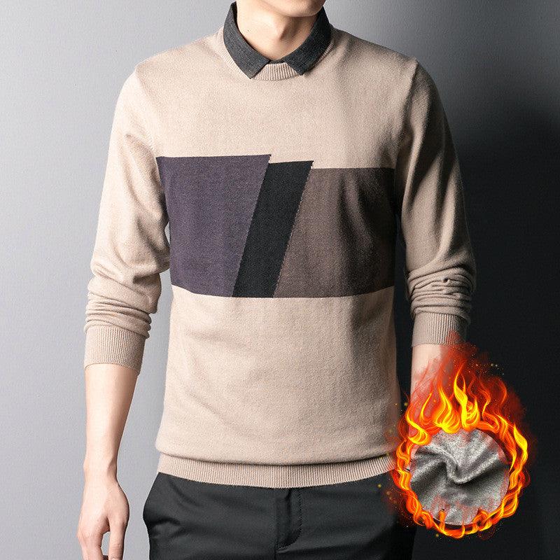 Colorblock Slim Top Fall Winter Men's Shirt Collar Knitwear - melvincucci