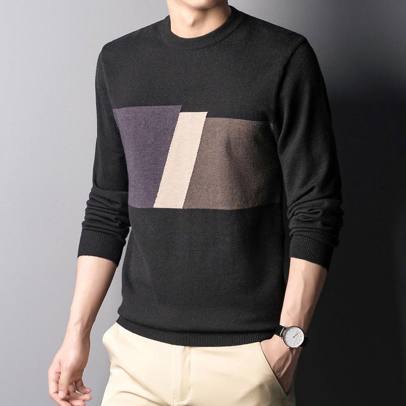 Colorblock Slim Top Fall Winter Men's Shirt Collar Knitwear - melvincucci