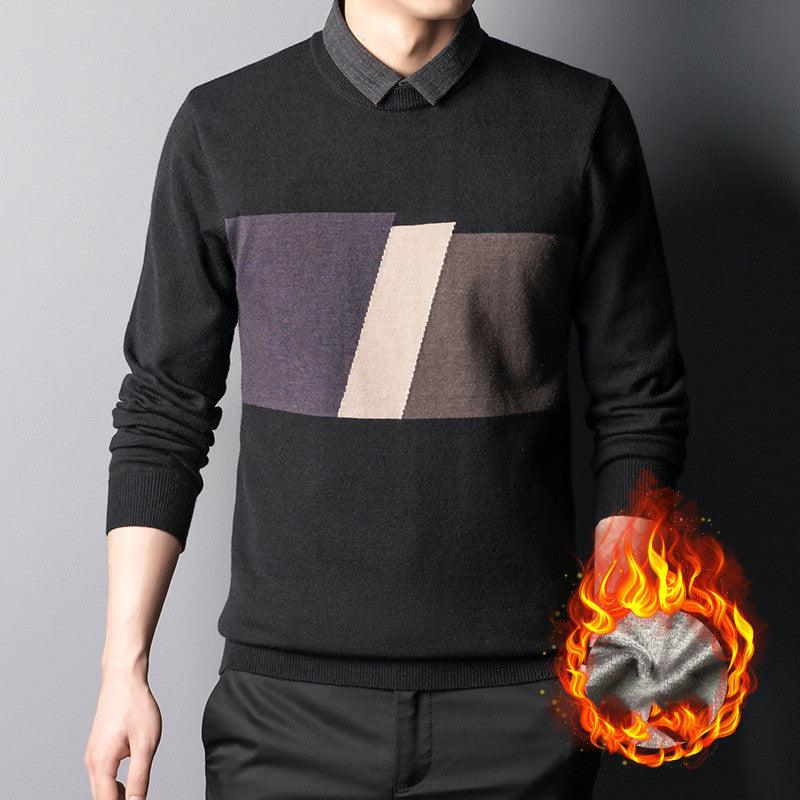Colorblock Slim Top Fall Winter Men's Shirt Collar Knitwear - melvincucci