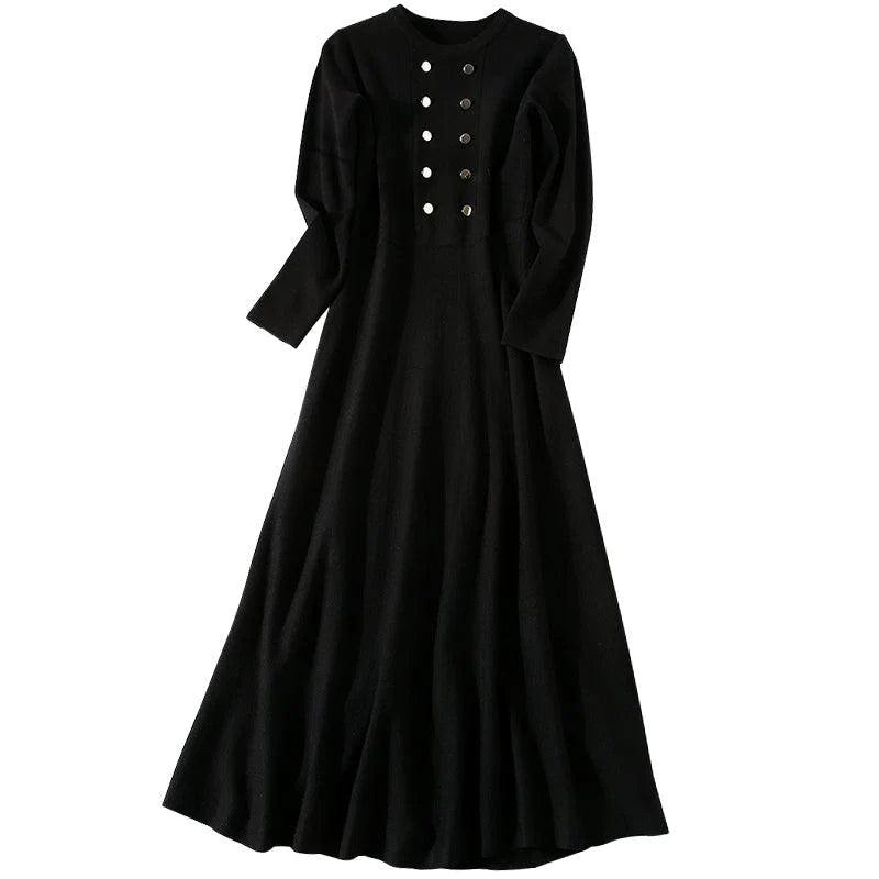 Commuter Double-Breasted Knitted Dress With Contrast Buttons - melvincucci