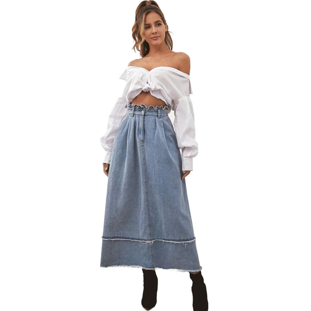 Commuter High Waist Washed Skirt Long A-line Skirt Women - melvincucci