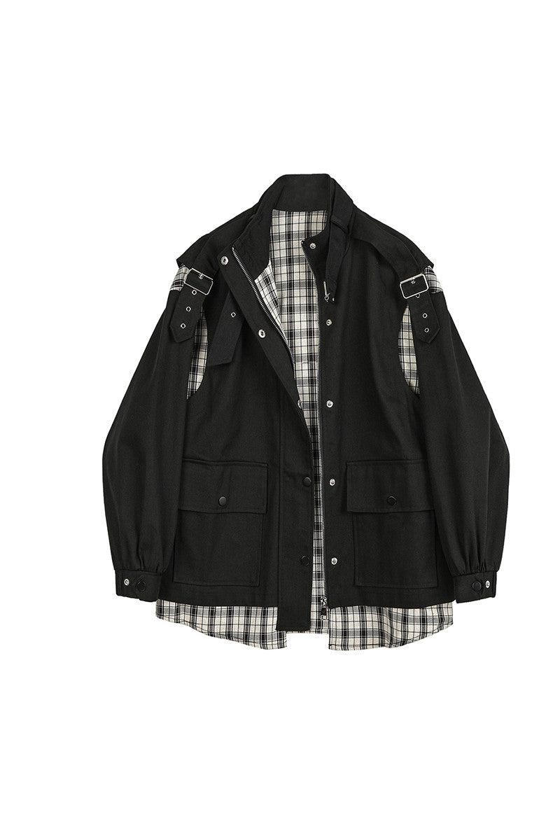 Contrasting Color Stitching Plaid Fake Two-piece Denim Jacket Women - melvincucci