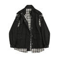 Contrasting Color Stitching Plaid Fake Two-piece Denim Jacket Women - melvincucci