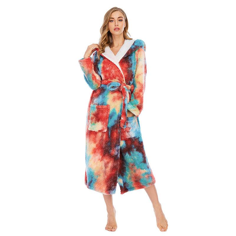 Coral Fleece Nightgown Thick Long Hooded Bathrobe - melvincucci