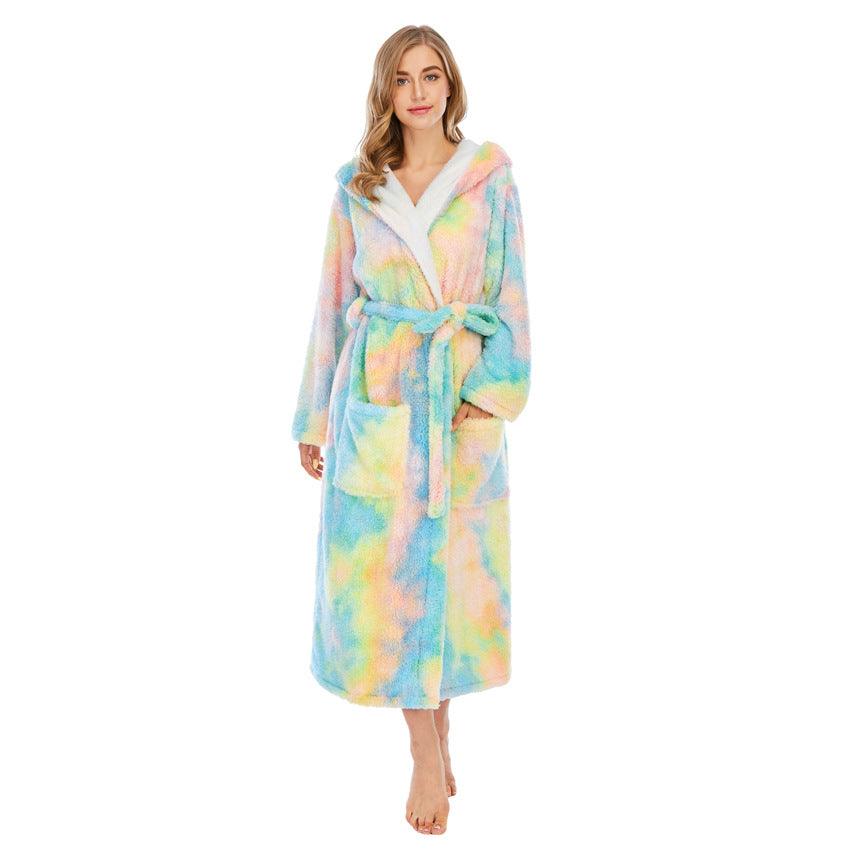 Coral Fleece Nightgown Thick Long Hooded Bathrobe - melvincucci