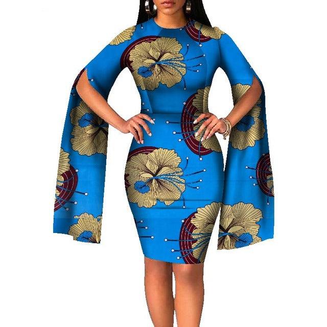 Cotton African Batik Print Dress Long Sleeves - melvincucci