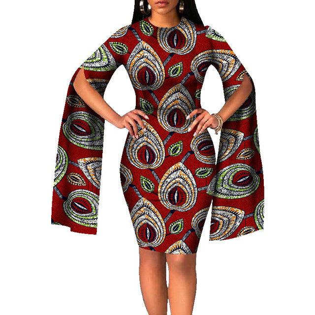Cotton African Batik Print Dress Long Sleeves - melvincucci