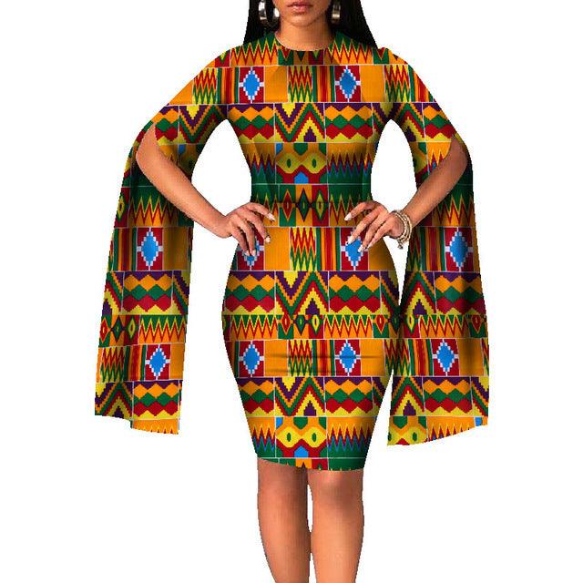Cotton African Batik Print Dress Long Sleeves - melvincucci