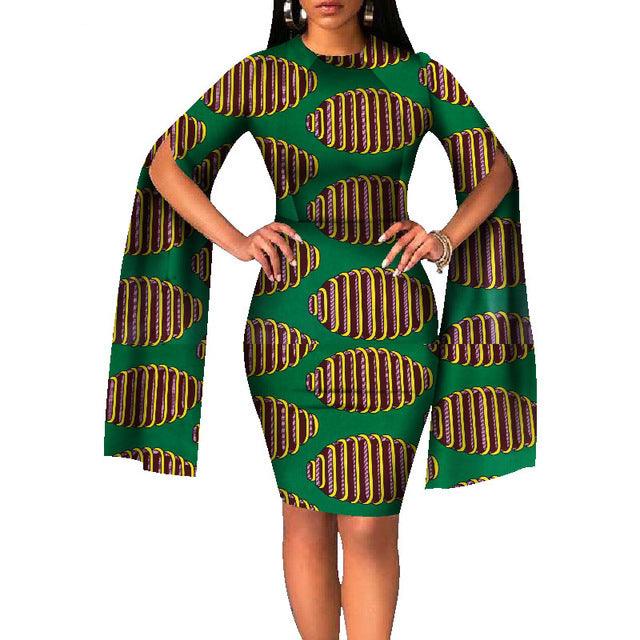 Cotton African Batik Print Dress Long Sleeves - melvincucci