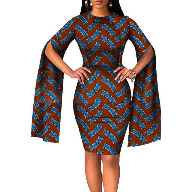 Cotton African Batik Print Dress Long Sleeves - melvincucci