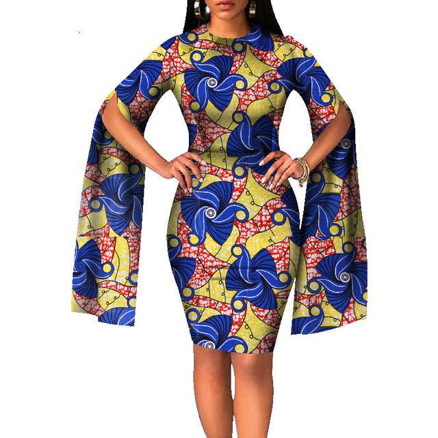 Cotton African Batik Print Dress Long Sleeves - melvincucci