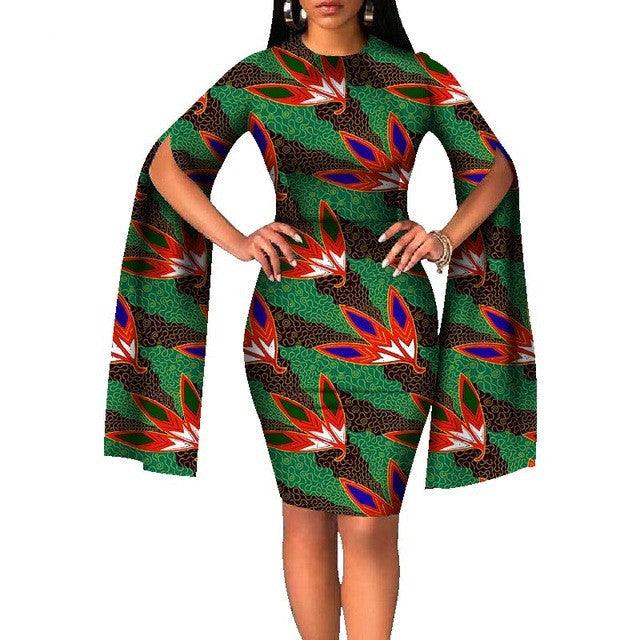 Cotton African Batik Print Dress Long Sleeves - melvincucci