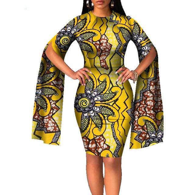 Cotton African Batik Print Dress Long Sleeves - melvincucci