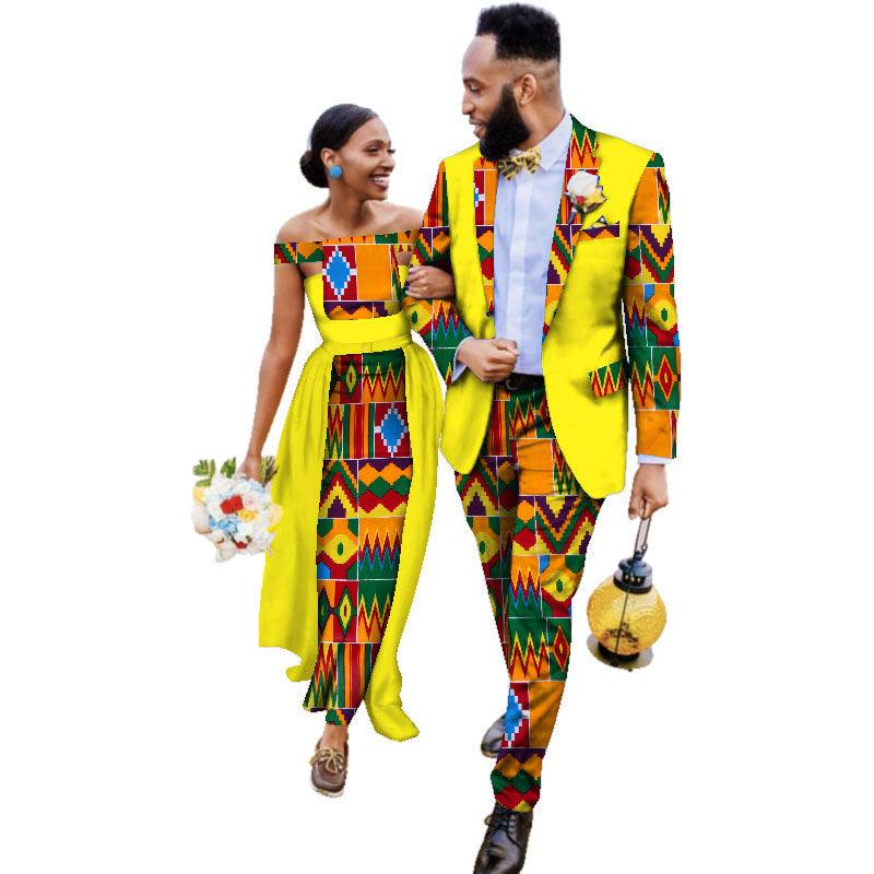 Cotton African Couple Wearing Wedding Dress Suits And Dress Sets - melvincucci